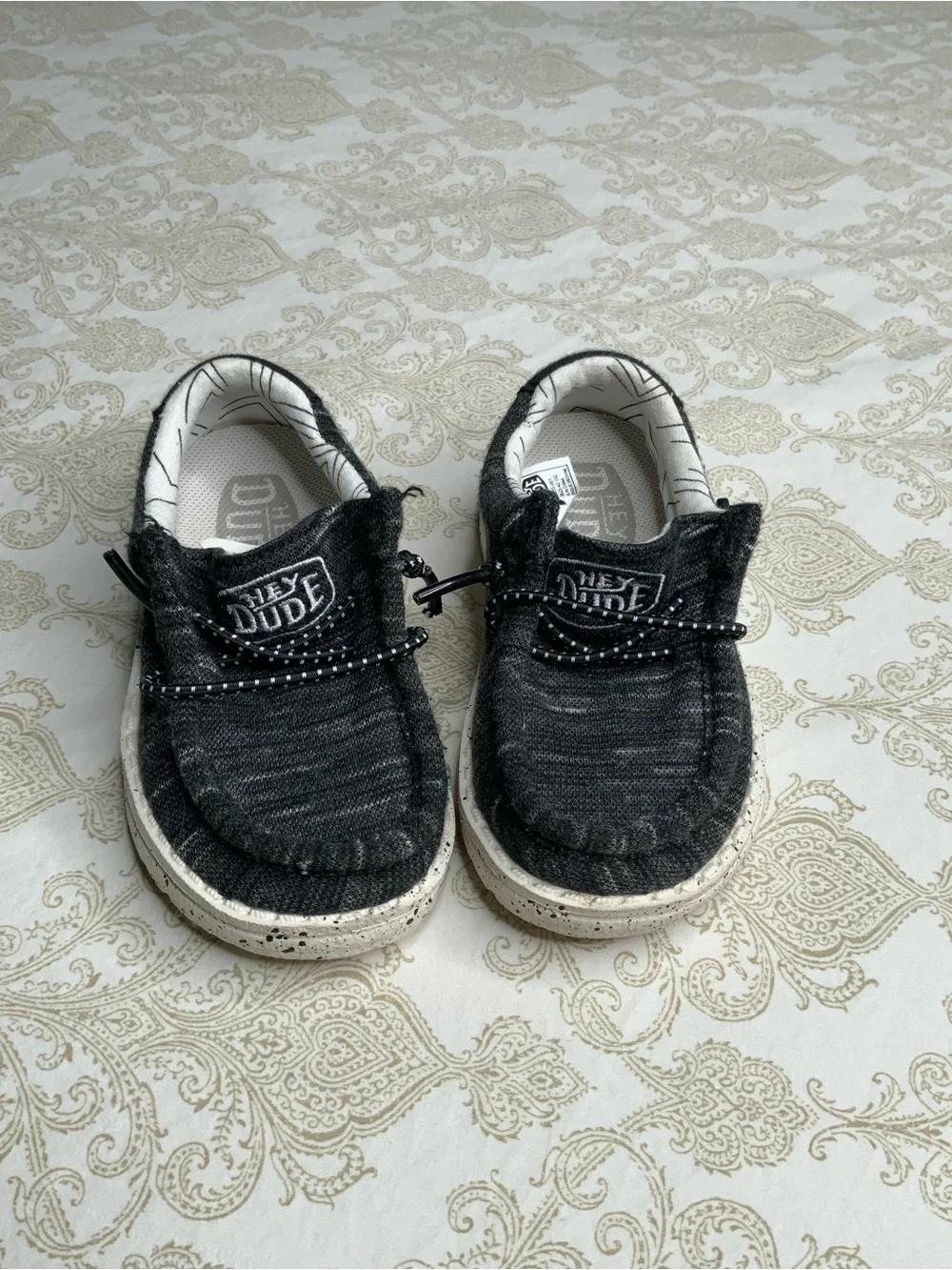 HEYDUDE Wally Stretch Shoes Kids TD6 Heathered Black Slip On